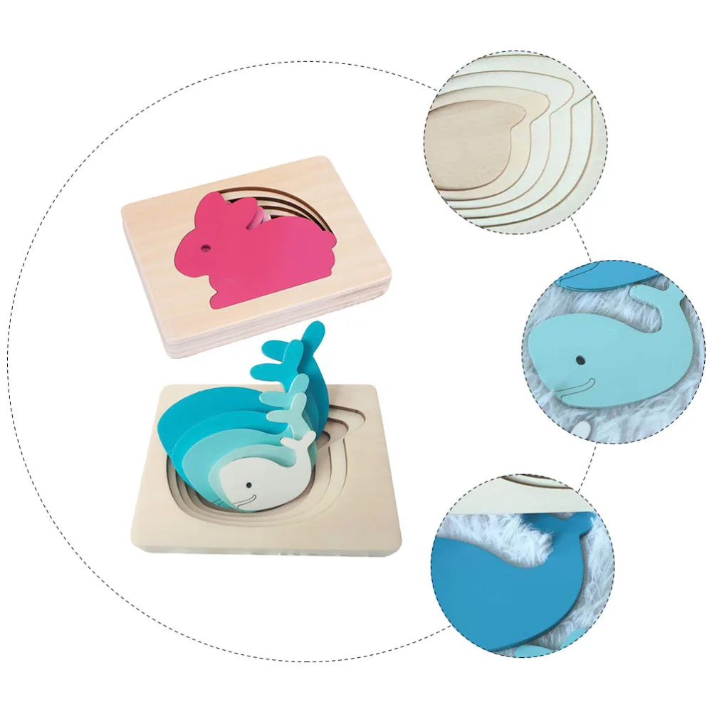 

2Pcs Kids Educational Toy Cartoon Animal Puzzle Multi-Layers Puzzle Plaything