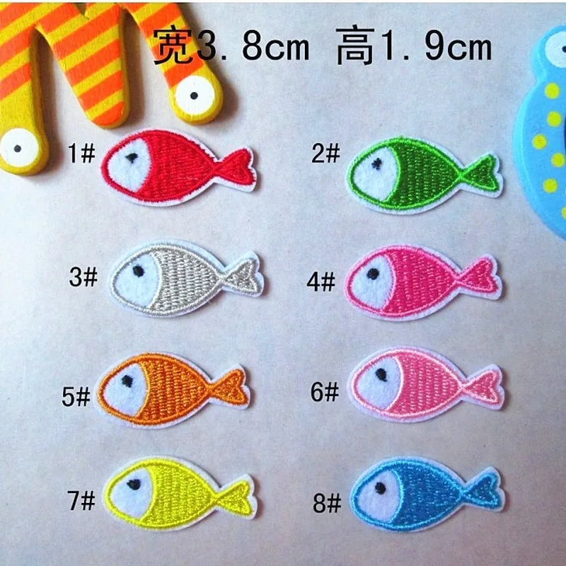 

50pcs/lot Small Embroidery Patches Fish Kids Clothing Decoration Accessories Cute Animals Diy Iron Heat Transfer Applique