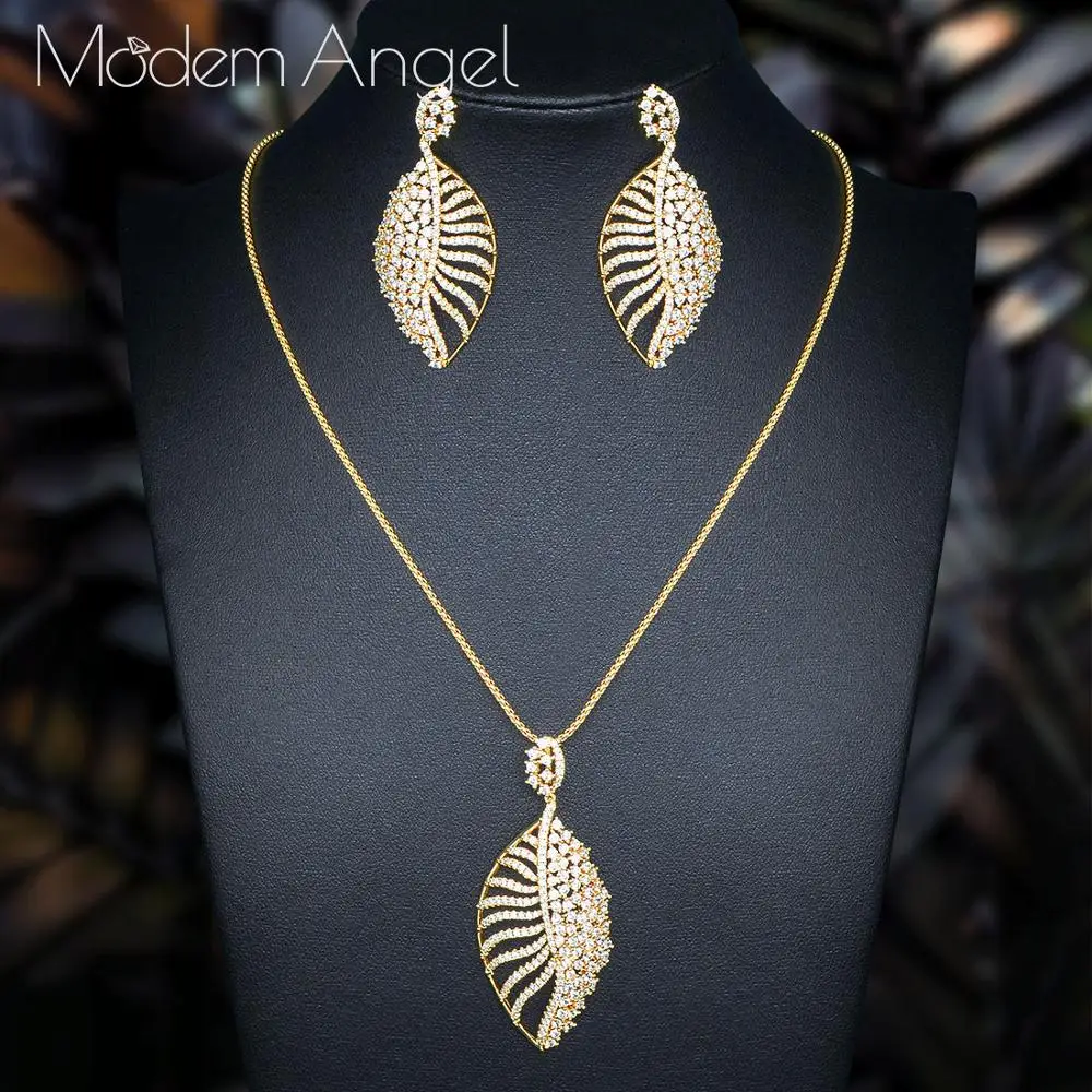 

Серьги-подвески женские ModemAngel, в форме листьев, с фианитом