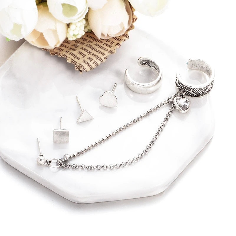 Золотой кубический цирконий Cz двойной пост цепь с заклепками сердце серьги