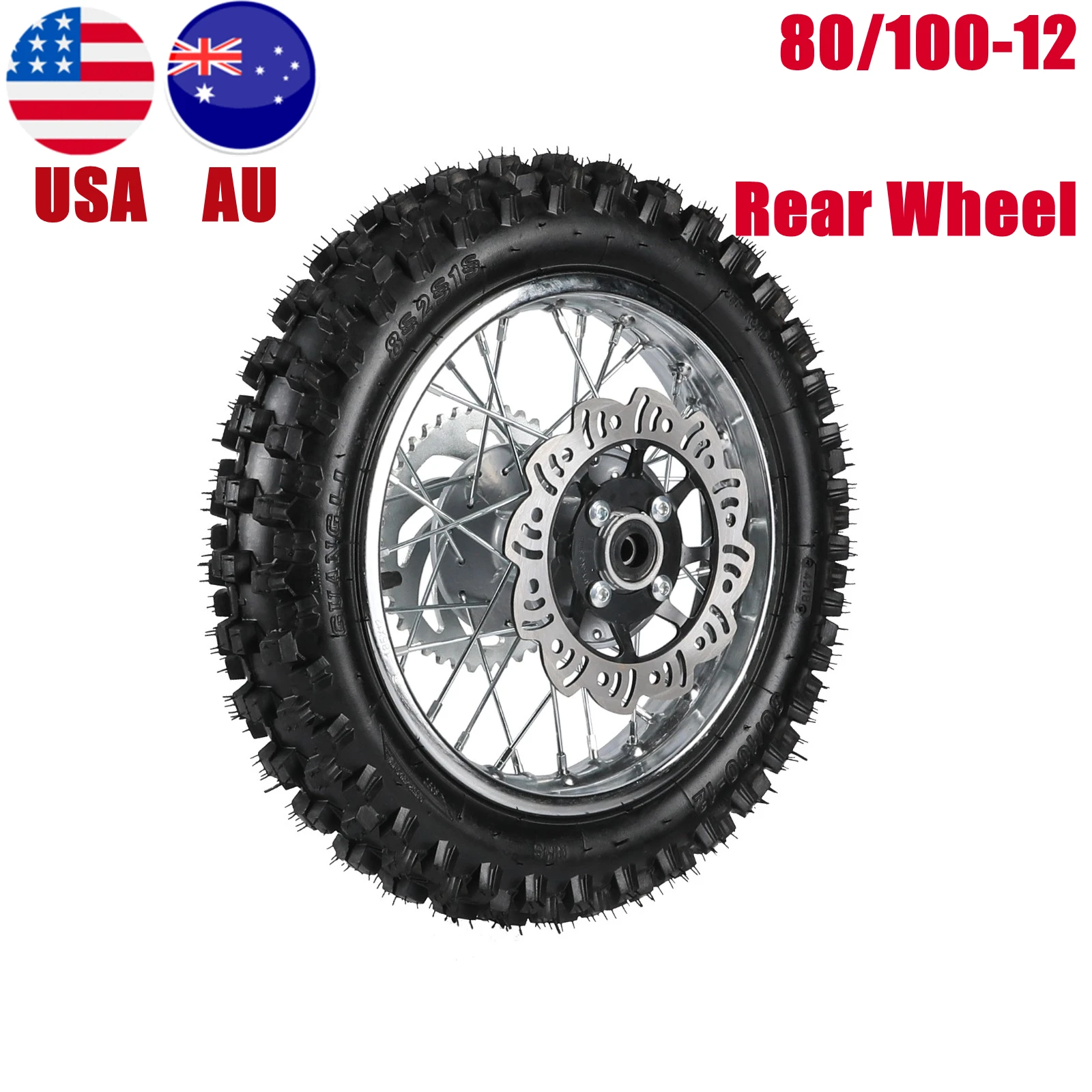 

TDPRO 12" Pit Bike Rear Wheel 80/100-12 Tire Rim Assembly fo Taotao Coolster 110 125cc