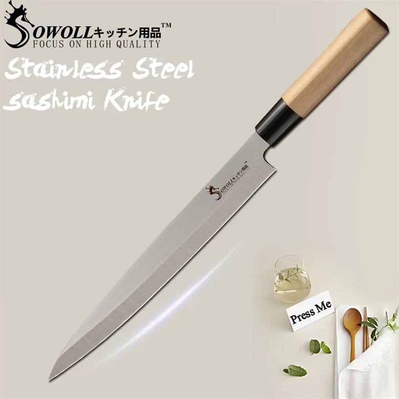 B.9 inch Sashimi Кухонные ножи SOWOLL шеф-повара, японские лососевые ножи для суши из нержавеющей стали, кухонный нож сашими, сырая рыба, филе, слои, поварской нож - Цвет: B.9 inch Sashimi