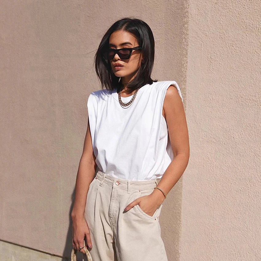 2020 летний коричневый Свободный Топ без рукавов женский топ с круглым вырезом