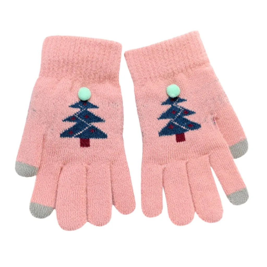 Детские перчатки 3 пары детские варежки вязаные с рисунком дерева на полный палец