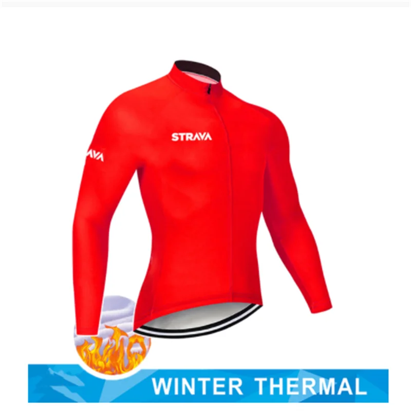 

STRAVA Professional MTB Mountain Bike Team Cycling Wear Jersey, Bike Winter Long Sleeves Zipper Heat Transfer Cycling Jerseys