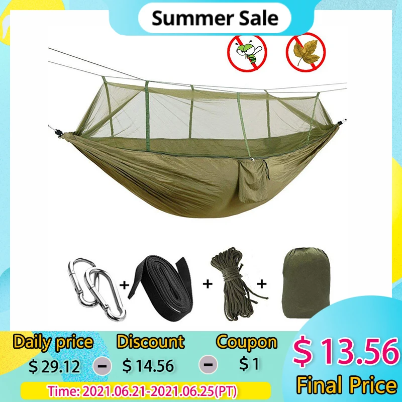 Портативный гамак подвесная кровать из парашютной ткани с москитной сеткой на 1 2