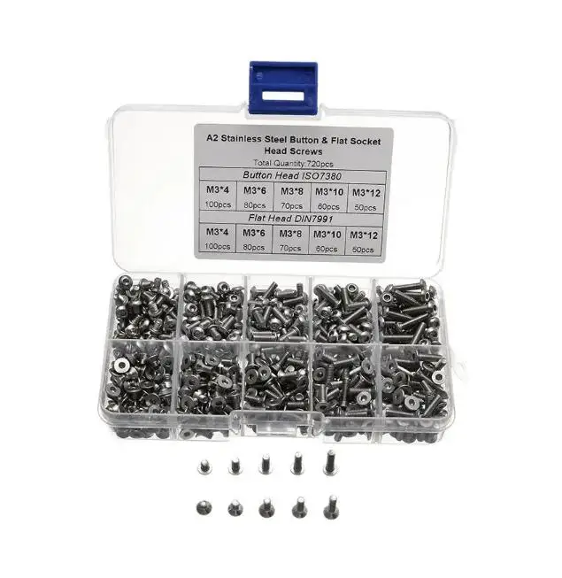 720PCS Alloy Steel M3 Grade10.9 Button Flat Socket Head Screws Set Hex Cap Screw Bolt for RC Repairing Soldering DIY Part | Игрушки и