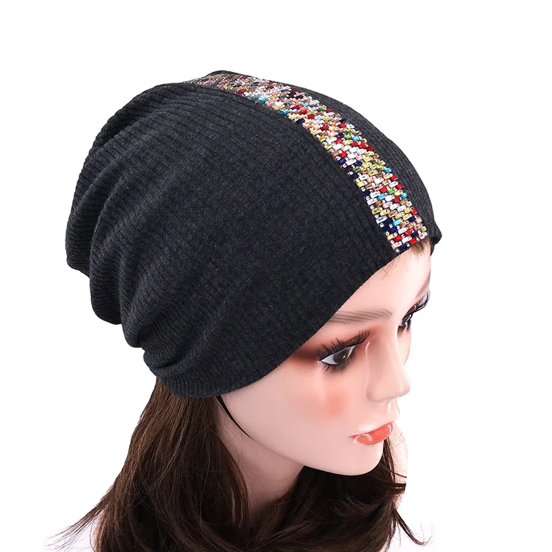 Зимние осенние черные хлопковые вязаные шапки для женщин женские теплые