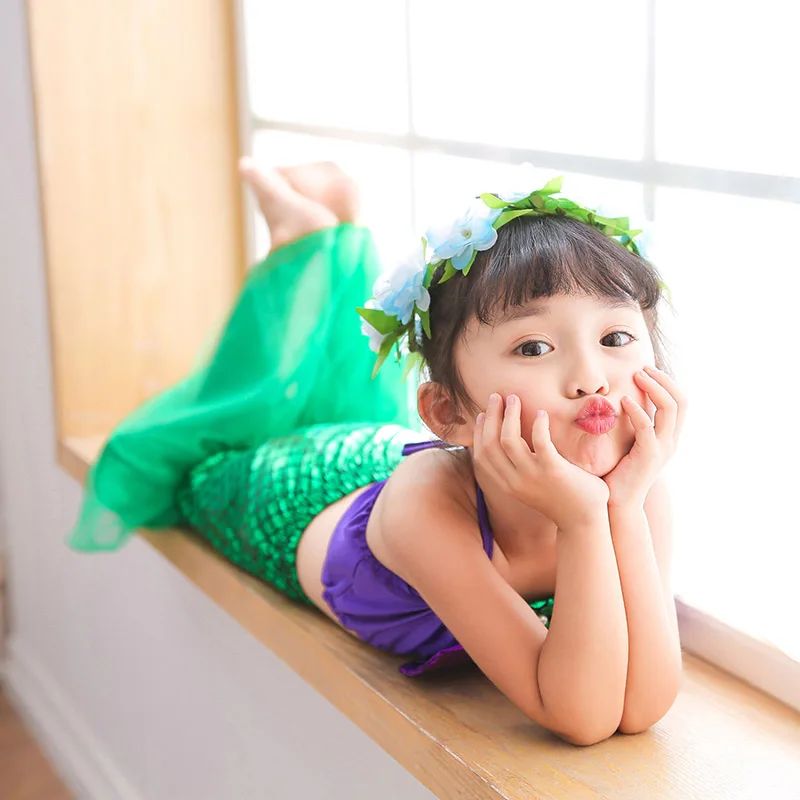 Костюм Русалочки с хвостом комплект из 3 предметов детское платье для купания