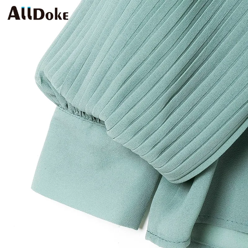 

Alldoke 2020 Autumn Green Blouse Women Chiffon Ruffle Blouse Bow Turn Down Collar Lantern Sleeve Patchwork Shirts Chemise Femme