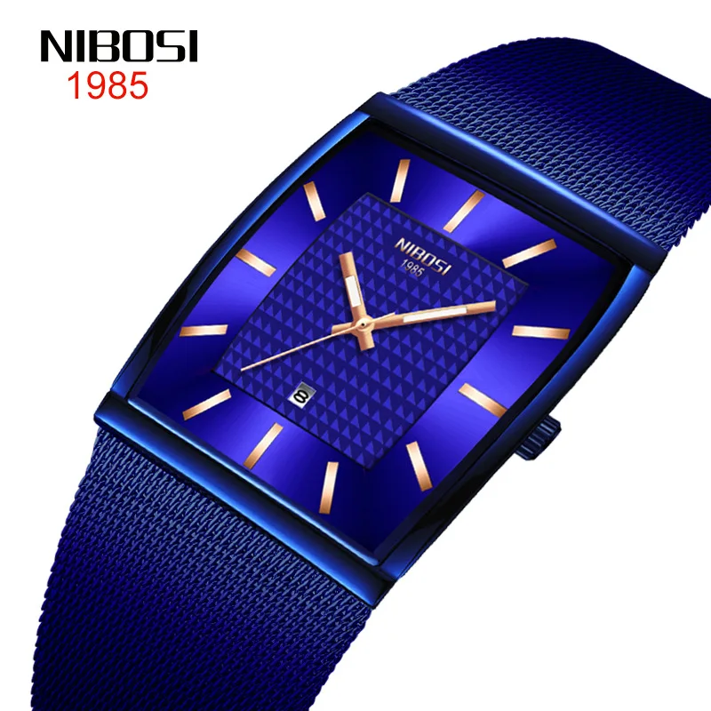 NIBOSI New Men's Fashion Casual Quartz Watches Square Dial Stainless Steel Strap 30M Life Waterproof Watch Relogio Masculino