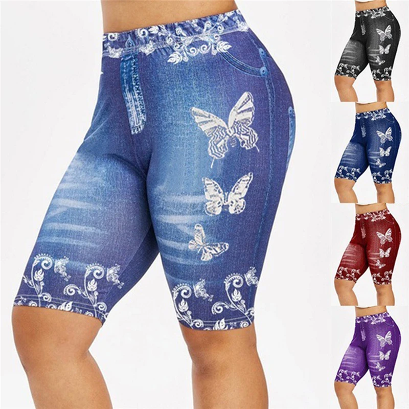 

Jeans Leggings Woman Stretch Butterfly Printed Short Leggins Pants Summer Breeches High Waist Perfect Fit Jeans Jeggings