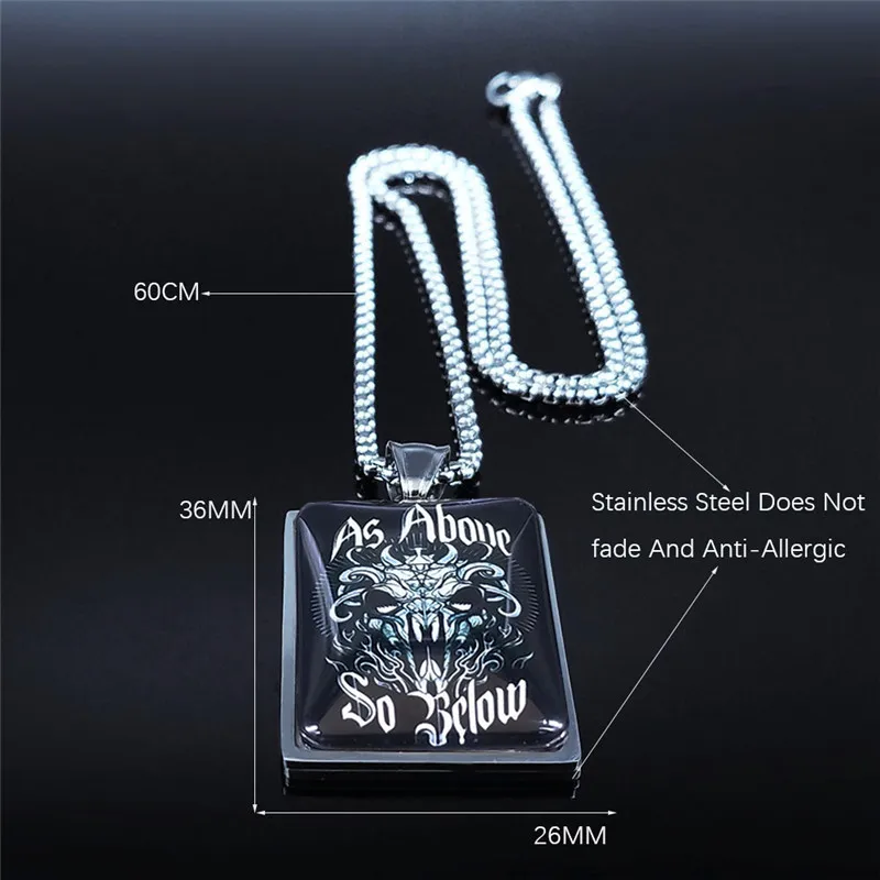

Goat Head Satan Black Metal Skull Stainless Steel Black Glass Geometry Chain Necklace Men Silver Color Jewelry bijoux N5208S03