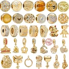 Лидер продаж, подвеска-бусина из серебра 925 пробы золотистого цвета с пчелами, бабочками для изготовления браслетов своими руками, ювелирные изделия для женщин