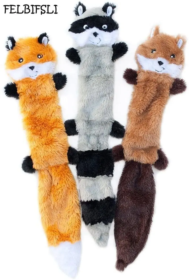 

3 шт., плюшевые игрушки для собак, лиса, енот и белка
