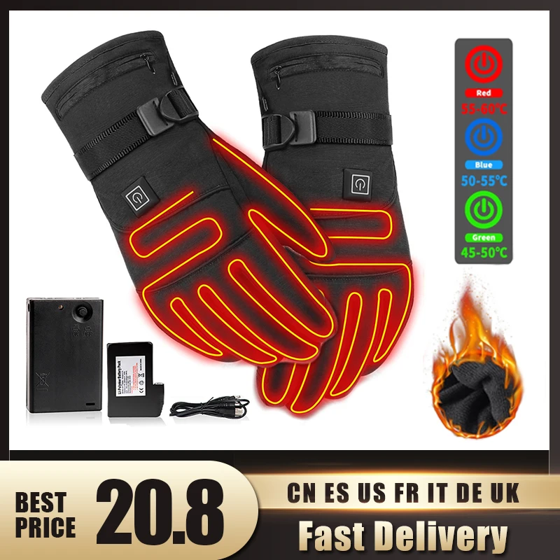 

USB Electric Heated Gloves 3.7V 4000 MAh Rechargeable Battery Powered Winter gloves for men Hunting Fishing Skiing Benchmark