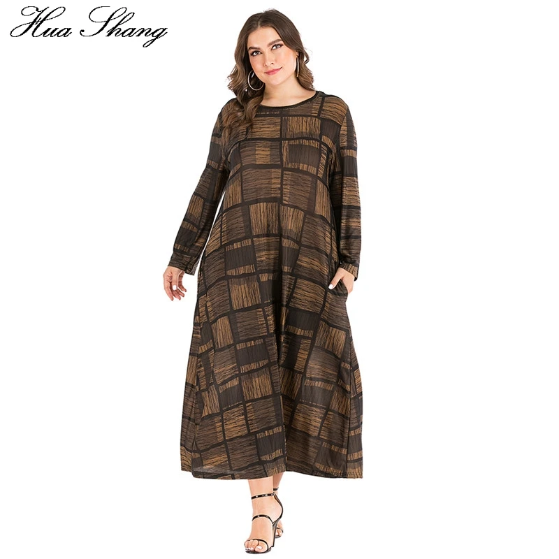 Женское свободное платье большого размера d летнее винтажное в клетку с круглым