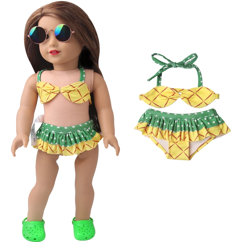 

18 Inch American Doll Girls Yellow Swimwear 43 Cm Boy Dolls Summer Pineapple Chartreuse Bikini Swimsuit Baby Toys Gift D16