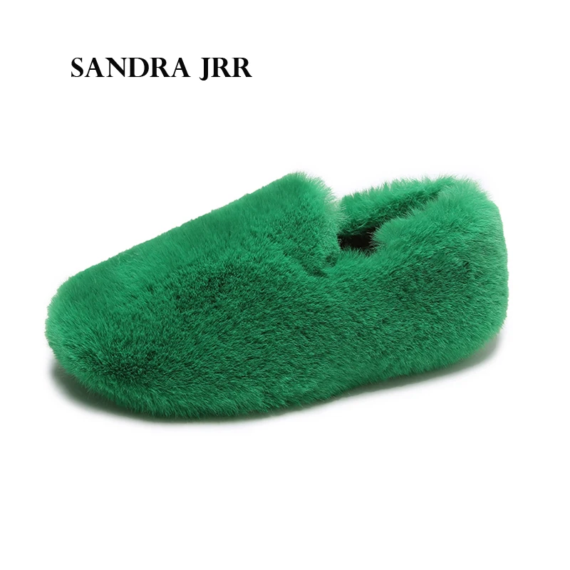 

Сандра JRR женская меховая обувь осень-зима Повседневная Удобная плоская подошва теплая плюшевая Мокасины домашняя обувь