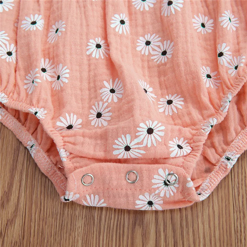 

Infant Baby Girls Daisy Flower Romper Outfits Round Neck Long Sleeve Printed Overall Jumpsuits Cotton Linen Autumn Baby Clothes