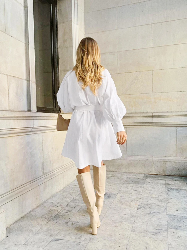 Белое платье рубашка с длинным рукавом 2020 модное осеннее женское Повседневное из