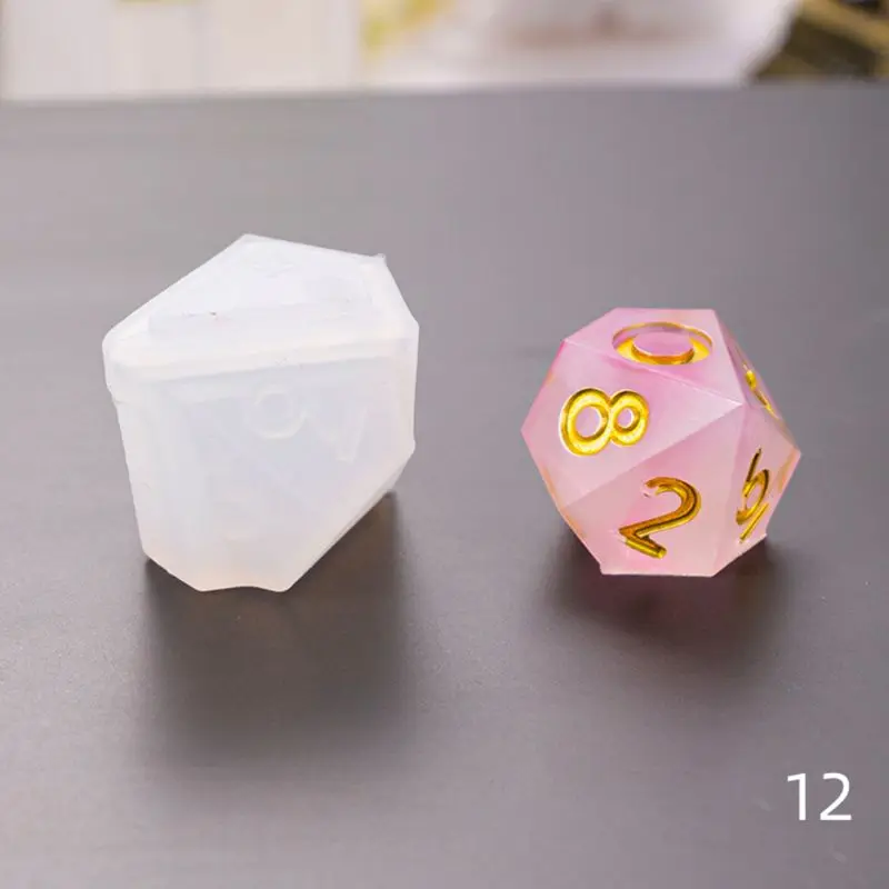 

DIY Crystal Epoxy Mold Dice Fillet Shape Multi-spec Digital Game Silicone Mould U4LE