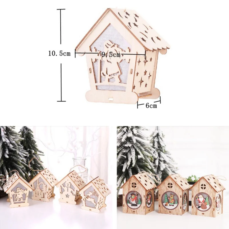Рождественские украшения милый светящийся маленький деревянный дом висячие для