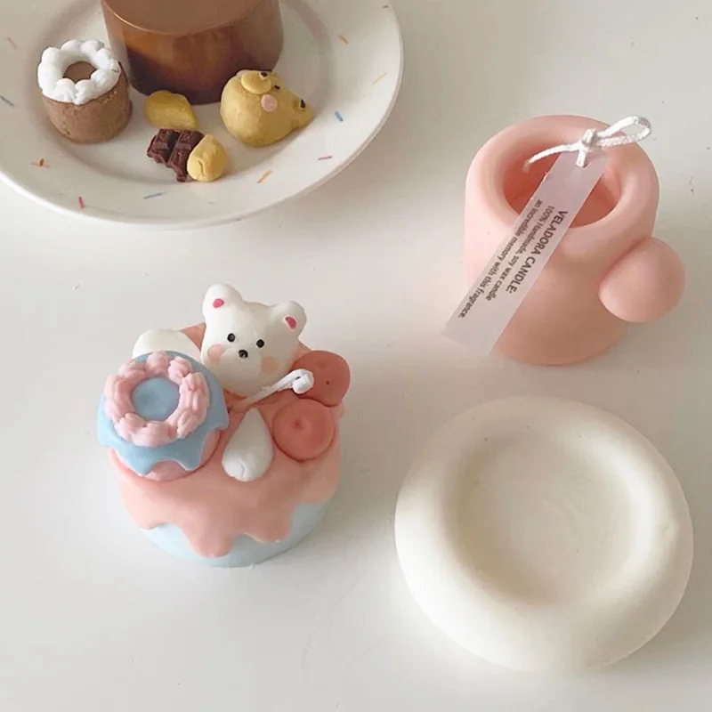 Cream Big Bear Candle Mold Korean Silicone Molds for Making Mug Arch Window Wax | Дом и сад