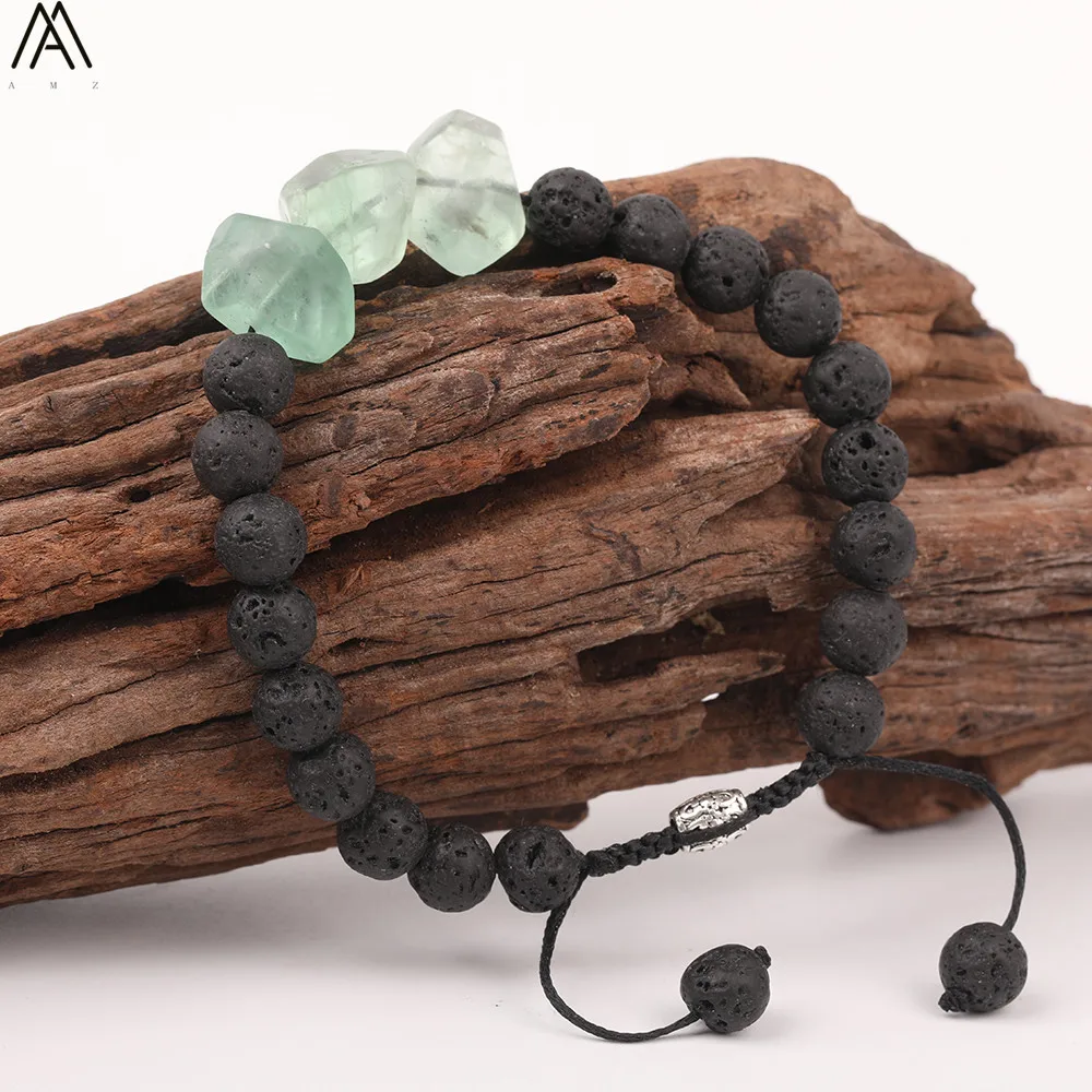 Натуральный зеленый флюорит массивный камень 8 мм черный Лава Бусины Mala