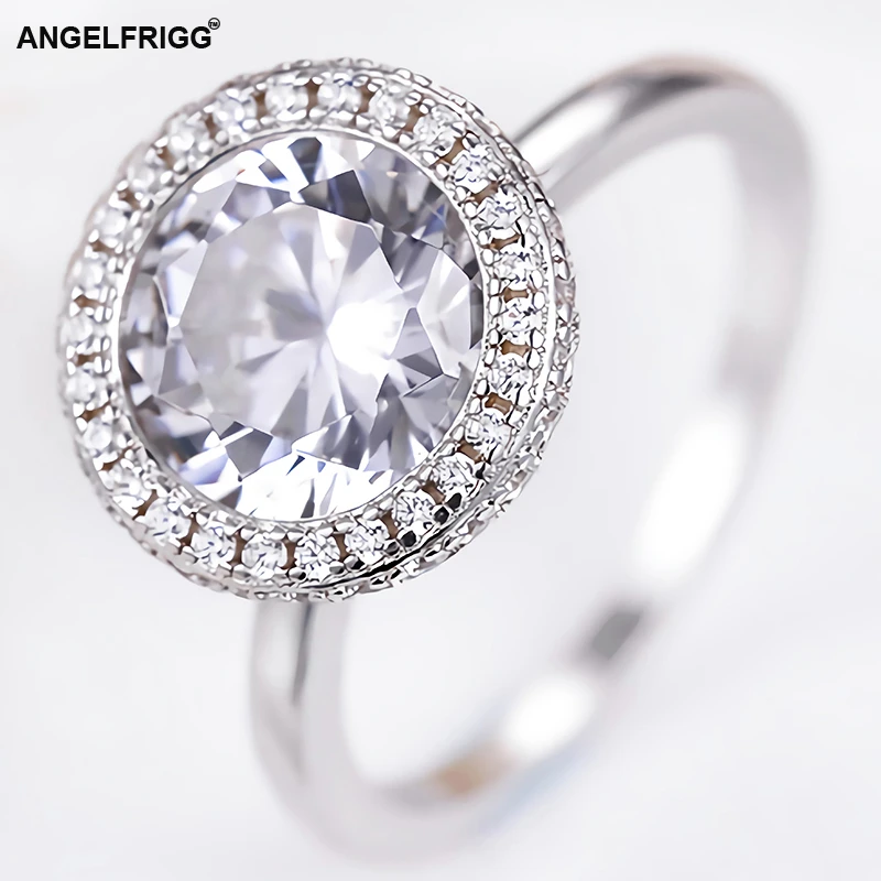 Женские кольца ANGELFRIGG из настоящего серебра 925 пробы с прозрачными круглыми