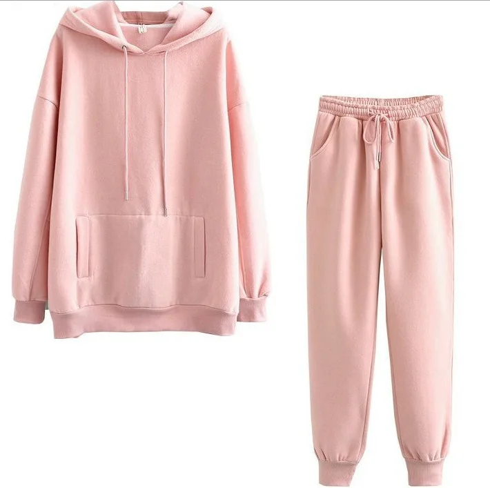 

2020 Women Unisex Couple Fleece 100% Cotton Suits 2 Pieces Sets Casual Tracksuit Hoodies Sweatshirt Pants Plus Size