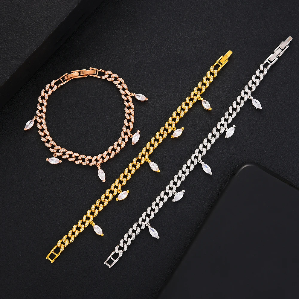 

2PCS Luxury Gorgeous Sparkling Crystal Pendant Chain Necklace Bracelet Jewelry Set Super Full CZ New Fashion Jewelry