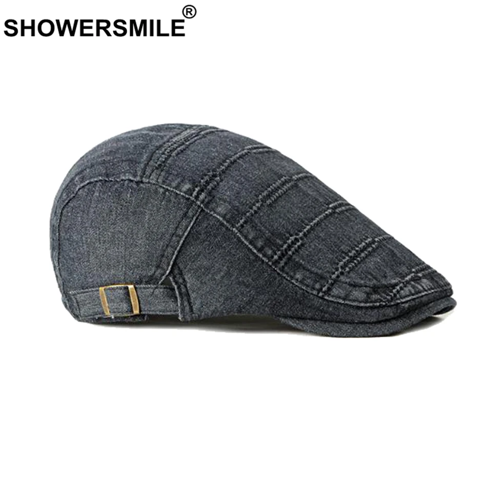 SHOWERSMILE джинсовая плоская кепка Мужская винтажная полосатая шапка Утконос синяя