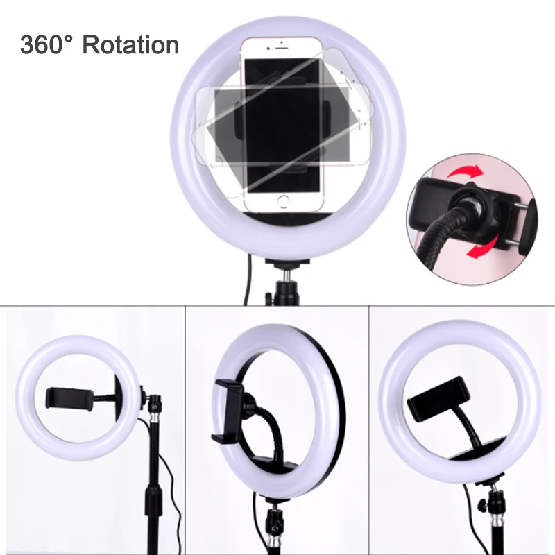

LED Selfie Ring Light Dimmable with Phone Holder for Live Streaming Video Photography HK3