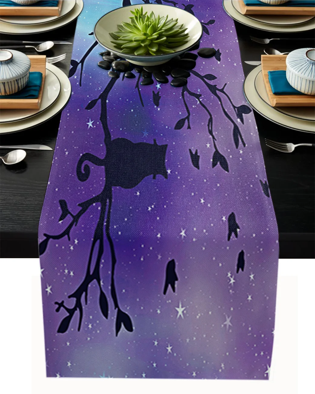 

Настольная дорожка с силуэтом кошачьей ветки ночного неба, современные свадебные украшения, столовая настольная дорожка, подстилка, рождес...