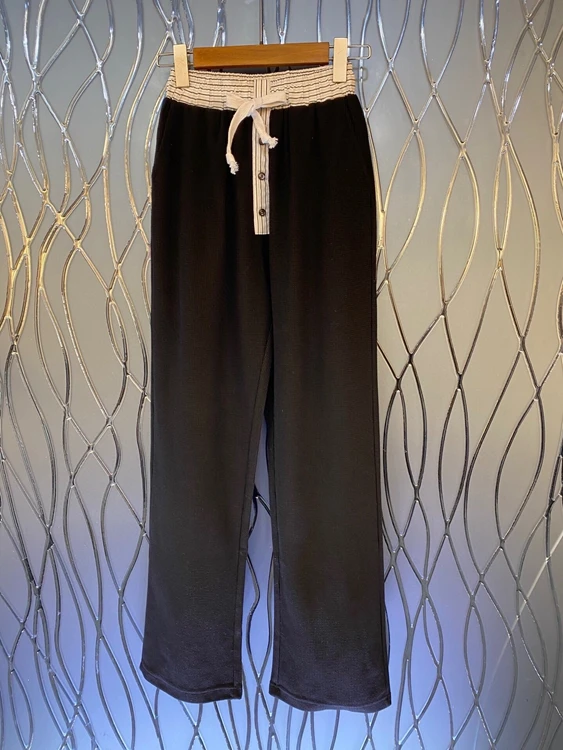 

2021 new women fashion trousers waist stripe color matching stitching drawstring waist all-match high-waist trousers 1017