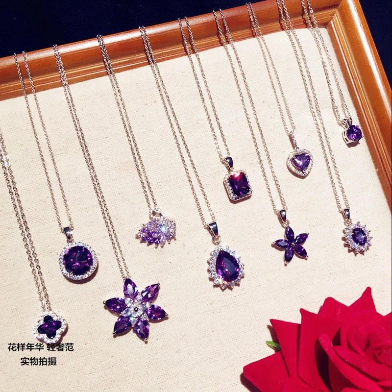 Фиолетовый циркон цветок листья Клевер воротник ожерелье женский свадебный