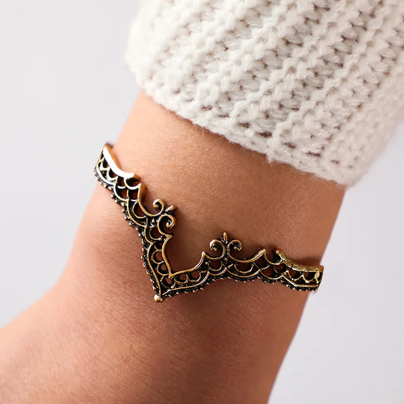 Цыганский серебряный цвет Эфиопский нарукавник резной цветок широкая цепочка