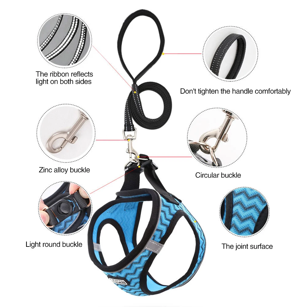 

Reflective Velcro Safety Pet Dog Nylon Mesh Harness And Leash Set For Small Medium Dogs Cat Harnesses Vest Puppy Chest Strap