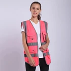Светоотражающий жилет для работы для мужчин и женщин, рабочая жилетка розового цвета, с карманами, светоотражающая безрукавка для велосипеда
