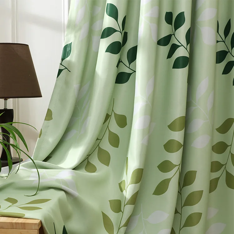 

Modern Rural Style Leaf Printing Shading Bedroom Balcony Living Room Curtains