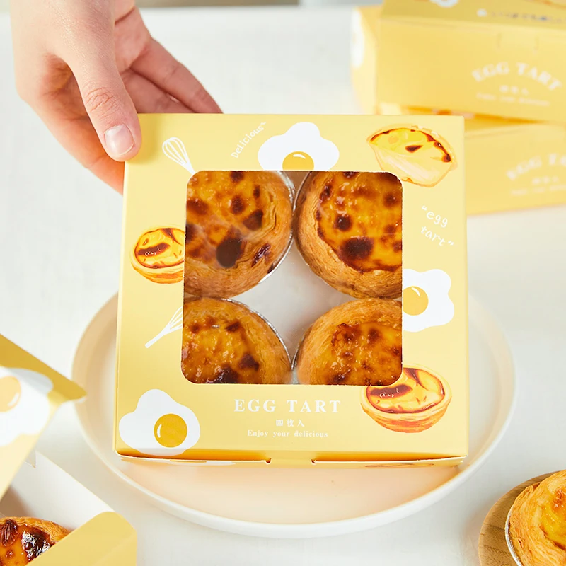 Набор из 10 коробок для упаковки яичных тартов с окном для домашней кондитерской упаковки для бизнеса, упаковки закусок и кексов.