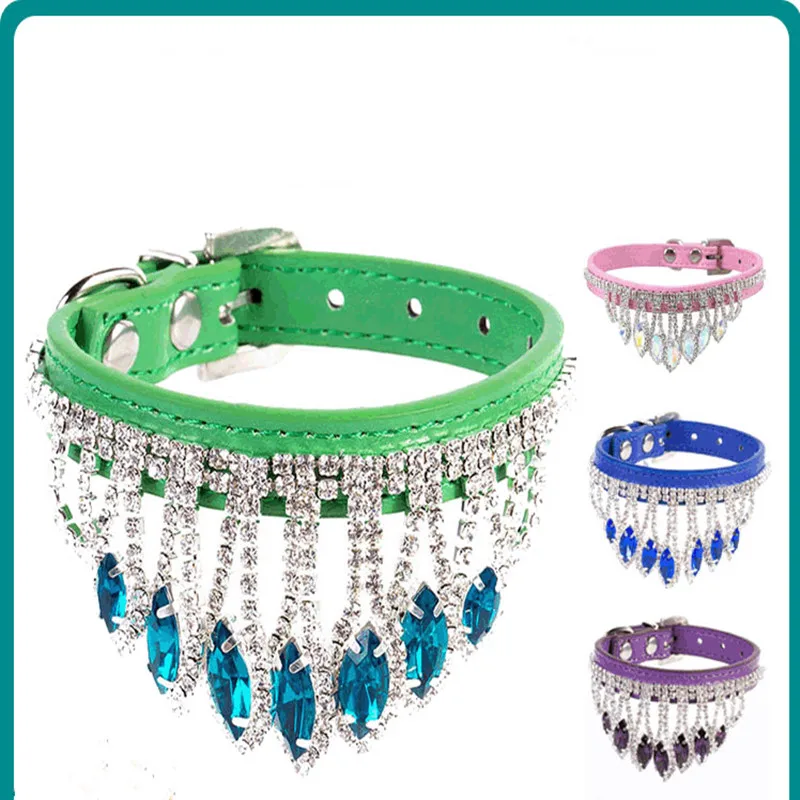 

Rhinestone Puppy Cat Collar Adjustable Leather Kitten Collar Small and Medium-sized Dog Cat Chihuahua Yorkshire Terrier