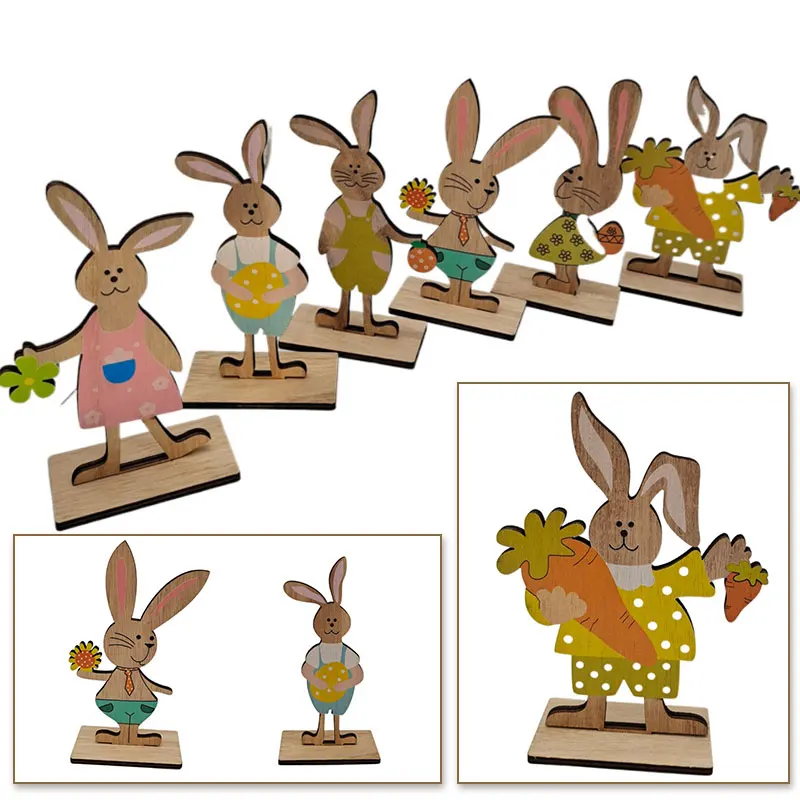 

Wooden Ornaments Home Decor Tabletop Decorations Wood Rabbit Crafts Easter Festival Party Gift