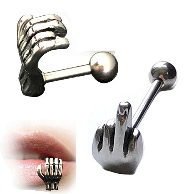 1/2 шт. 316l хирургической Сталь средний палец жест штанга для языка пирсинг кольца