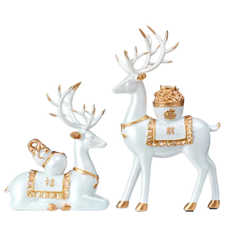 

AAAK -Lucky Deer Resin Sculpture Desktop Decoration Statue Home Gift Room Decoration Living Room 2PCS