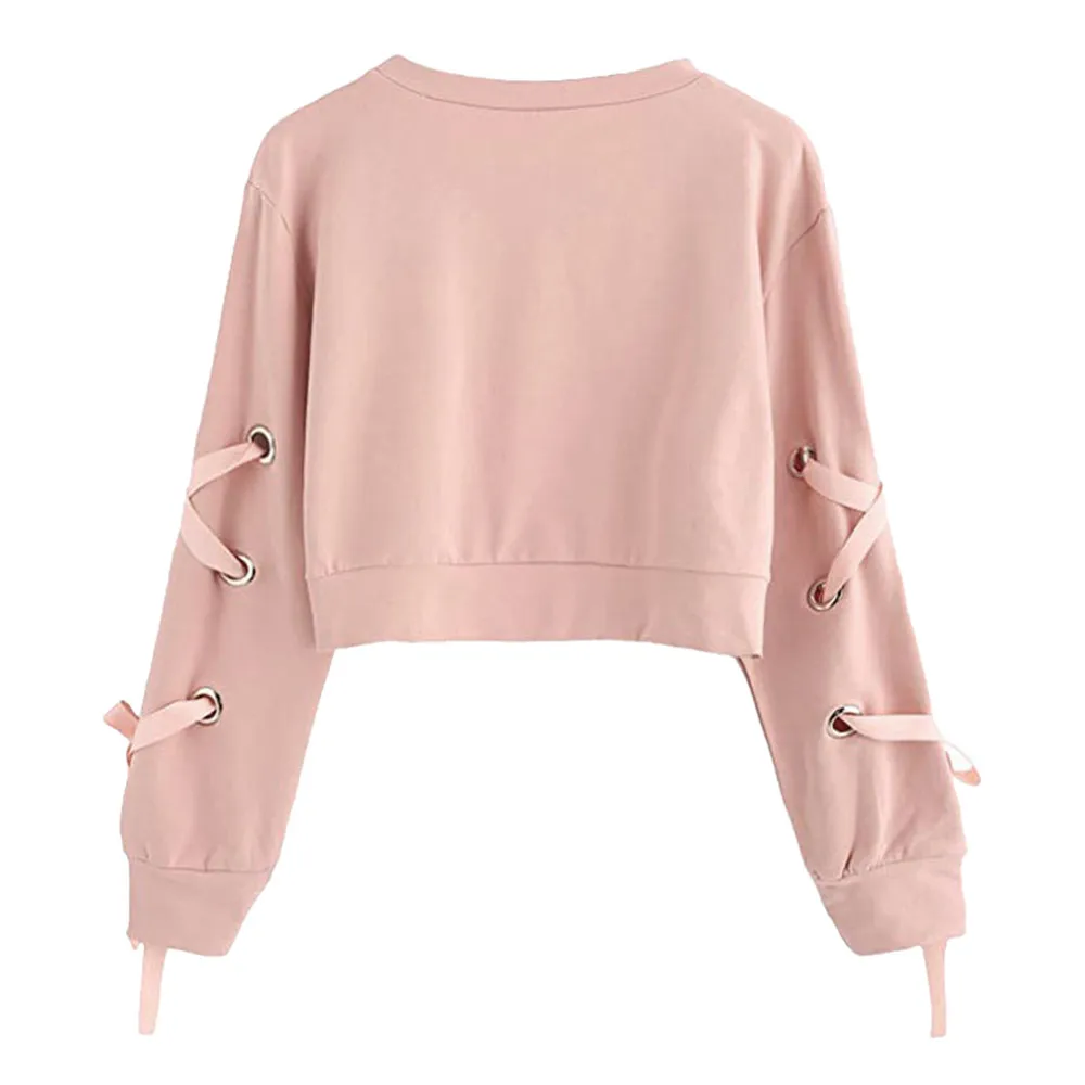

Coat women's sweatshirt hoodies sports Leisure Casual Lace Up Long Sleeve Pullover Crop Top Solid Sweatshirt h4