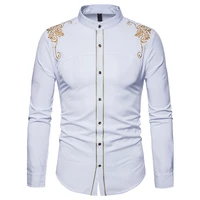 2021 new autumn embroidery mens stand neck shirts mens smart business casual long sleeved shirts plus size shirt