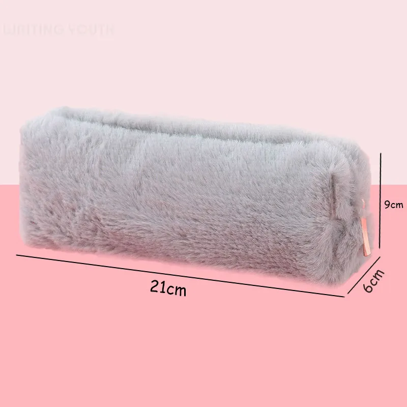 Милый однотонный плюшевый чехол для карандашей девочек большой вместимости