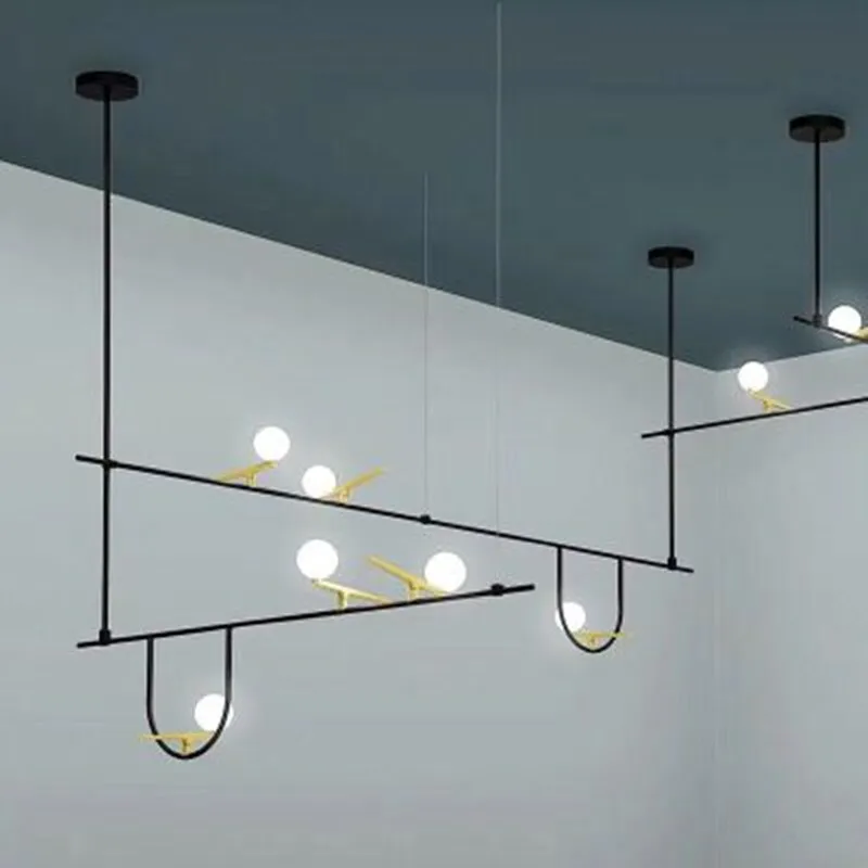 

Nordic Designer Bird Chandelier Lighting Metal Glass Shades Suspension Light Molecular Line Led Pendant Lamp Lighting Fixtures